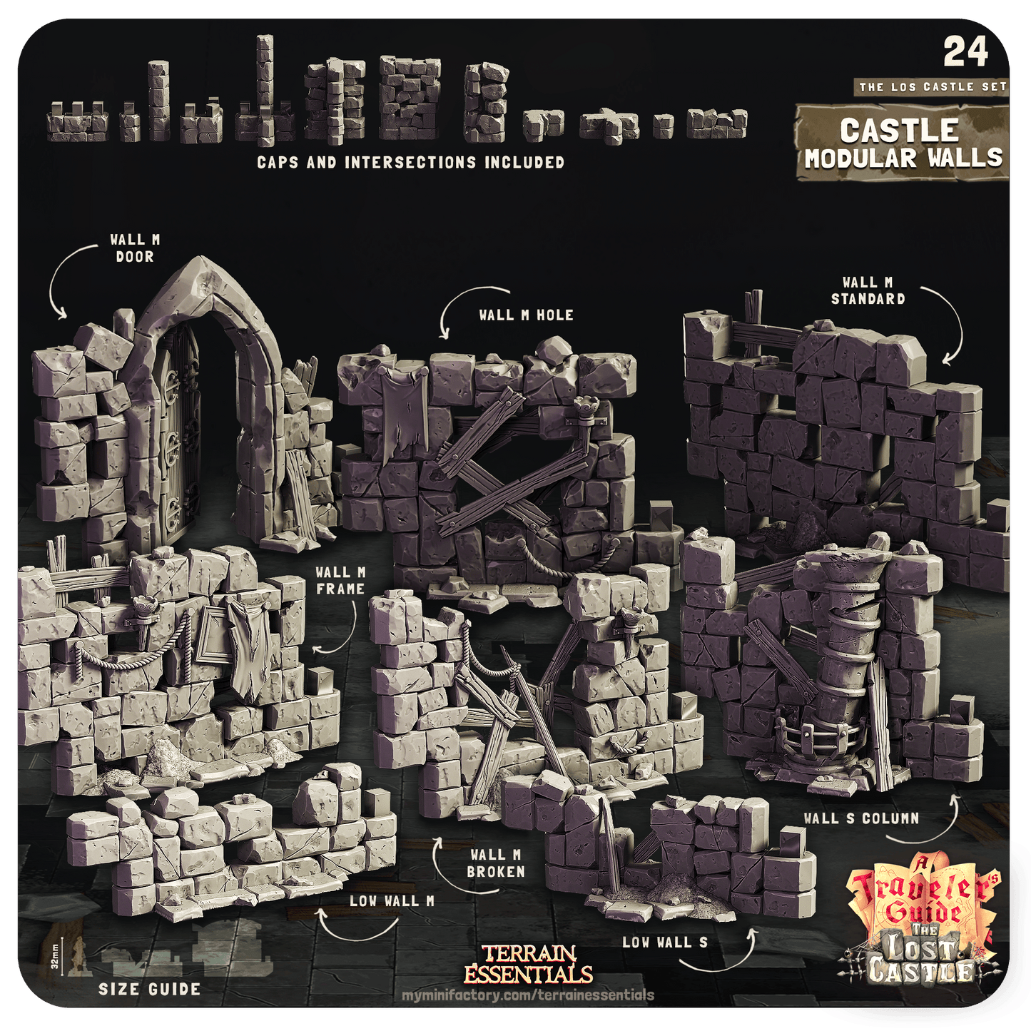 Muros modulares de castillo de resina 3D Cast n Play El set de terreno El Castillo Perdido 28mm 32mm D&D
