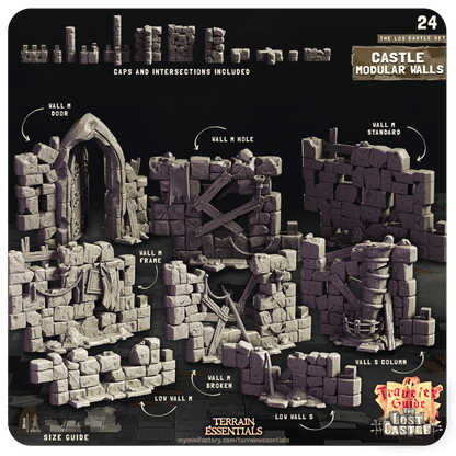 Muros modulares de castillo de resina 3D Cast n Play El set de terreno El Castillo Perdido 28mm 32mm D&D