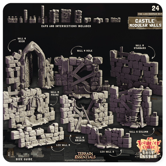 Muros modulares de castillo de resina 3D Cast n Play El set de terreno El Castillo Perdido 28mm 32mm D&D