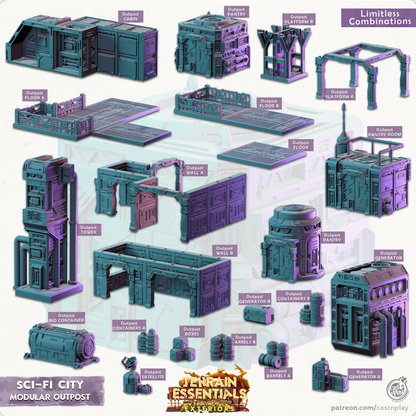 Maquetas impresas en 3D Cast n Play Puestos de Avanzada Modulares Ciudad Sci-Fi Elementos Esenciales de Terreno Vol. III Exteriores 28 mm 32 mm D&D