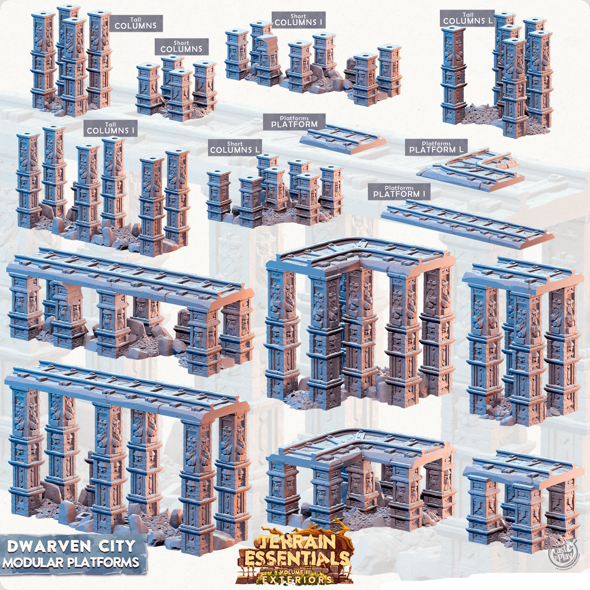 Plataformas modulares impresas en 3D para fundir y jugar. Terreno esen ...