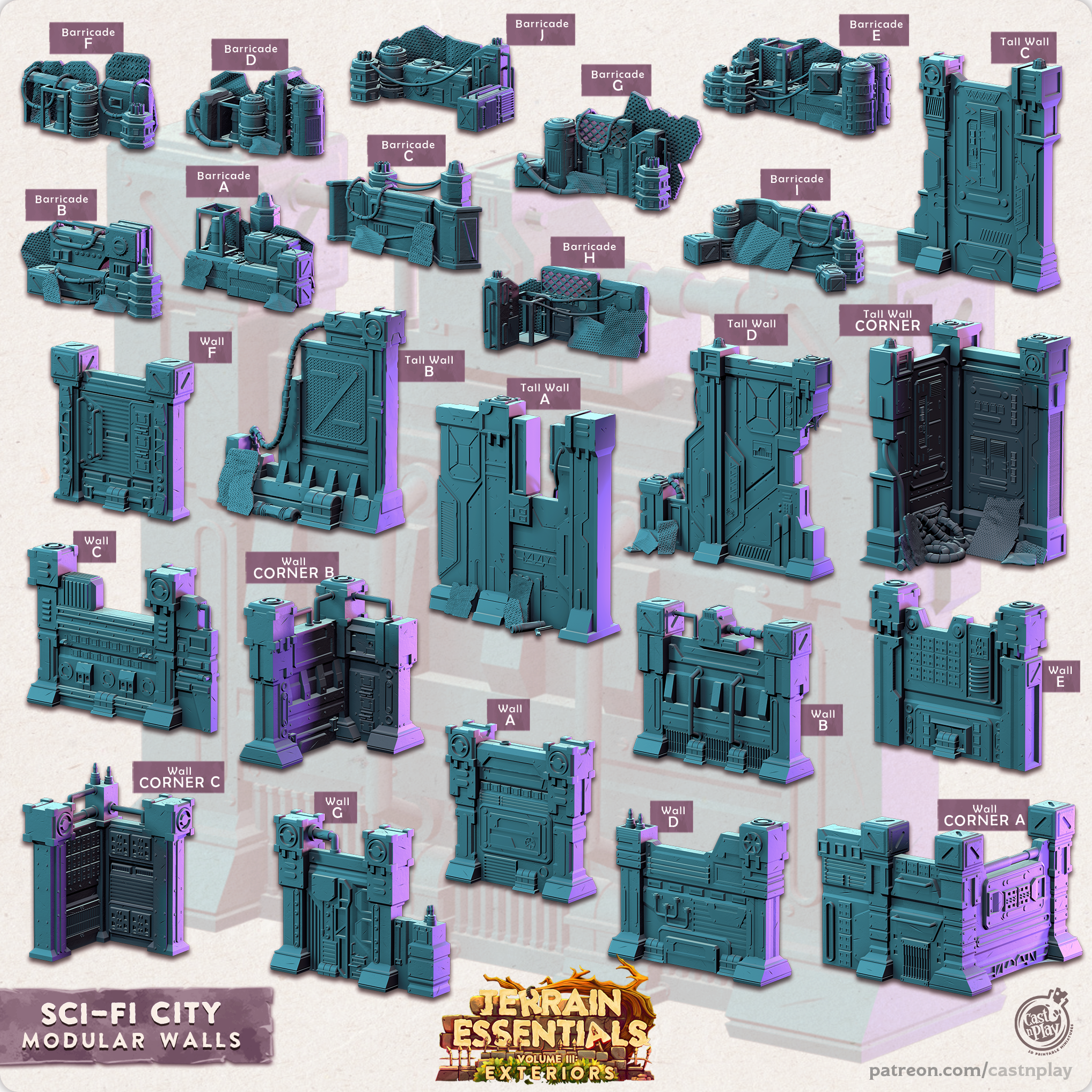 3D Printed Cast n Play Modular Walls Sci-Fi City Set Terrain Essential ...