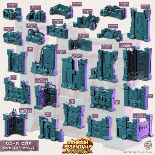 Murallas modulares de fundición e impresión 3D Juego de ciudad de ciencia ficción Terrain Essentials Vol III Exteriores 28 mm 32 mm D&D