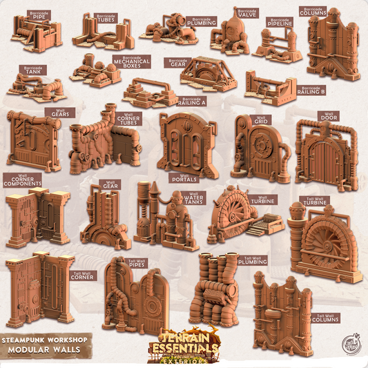 Esenciales de terreno para imprimir y jugar en 3D - Taller Steampunk Muros Modulares 28mm 32mm