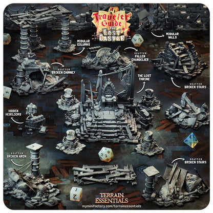 Muros modulares de castillo de resina 3D Cast n Play El set de terreno El Castillo Perdido 28mm 32mm D&D