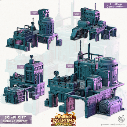 Maquetas impresas en 3D Cast n Play Puestos de Avanzada Modulares Ciudad Sci-Fi Elementos Esenciales de Terreno Vol. III Exteriores 28 mm 32 mm D&D