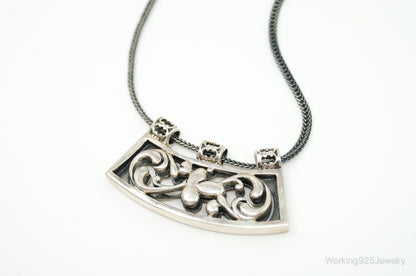Vintage Silpada Retired Floral Curved Bar Slide Sterling Silver Necklace
