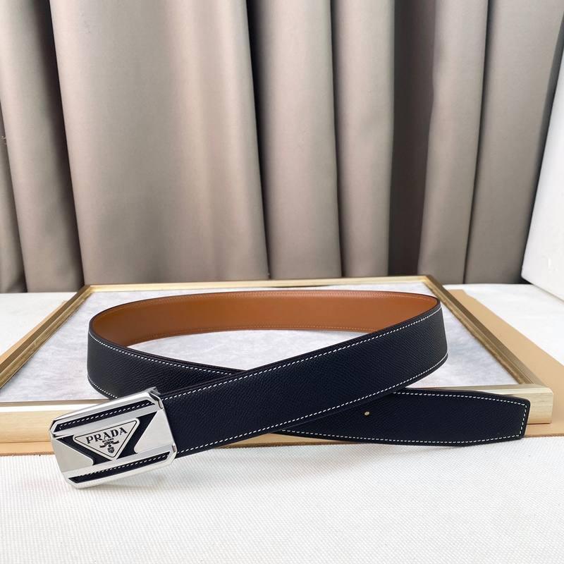 Prada Leather Belt Brushed Silver Buckle 'Black'