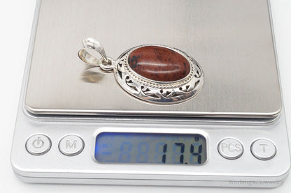 Vintage Large Mahogany Obsidian Sterling Silver Necklace Pendant