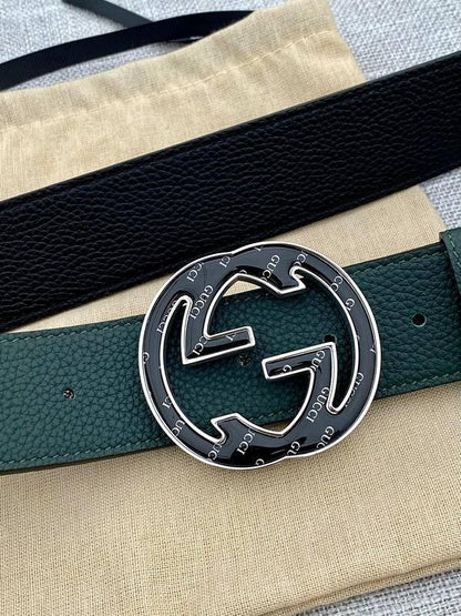 GUCCI Embellished coated-canvas and leather belt 'Green'