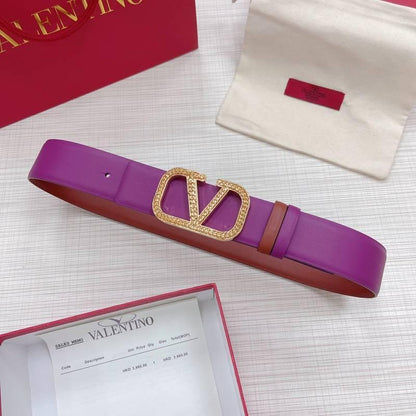Valentino V logo Hammered Buckle Reversible Wide Signature Belt 'Purple/Brown'