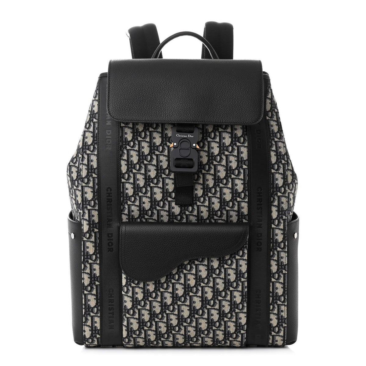 Christian Dior Oblique Jacquard Grained Calfskin Saddle Backpack With Flap