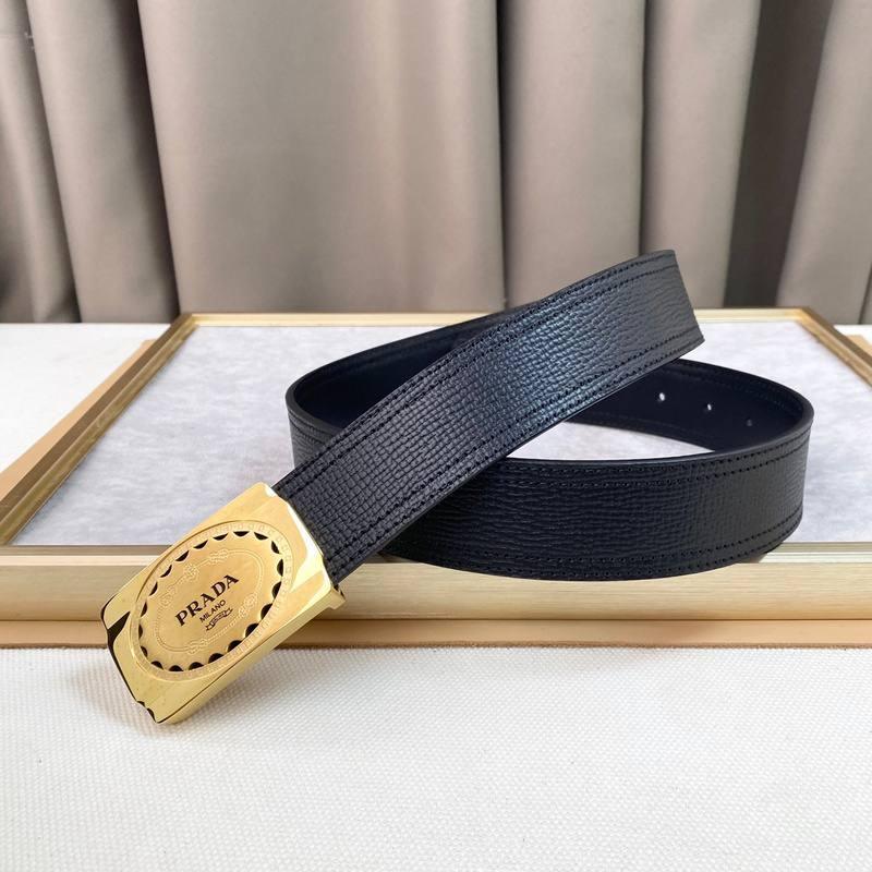 Prada Leather Belt Brushed Golden Buckle 'Black'