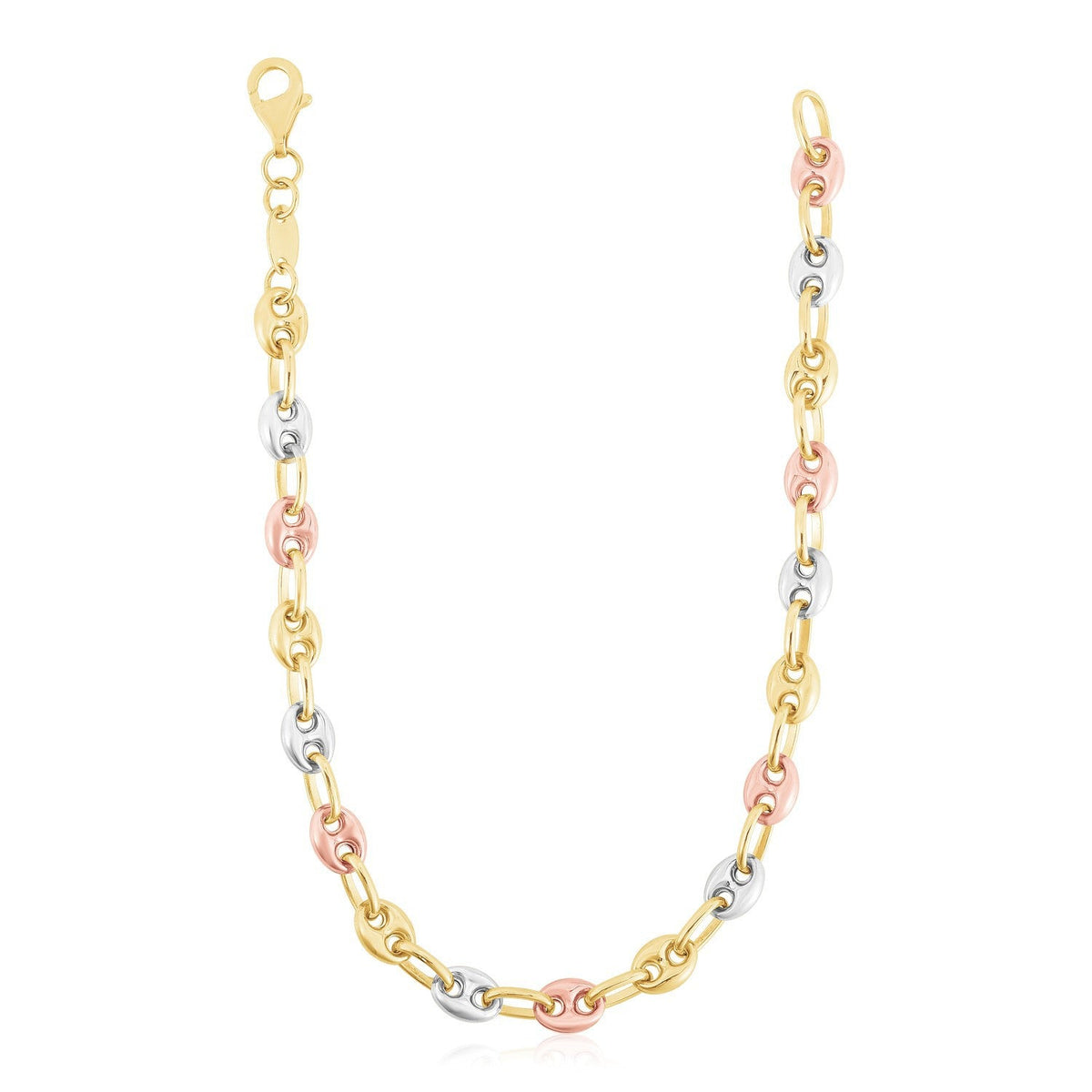 14k Tri Color Gold High Polish Puffed Mariner Link Chain