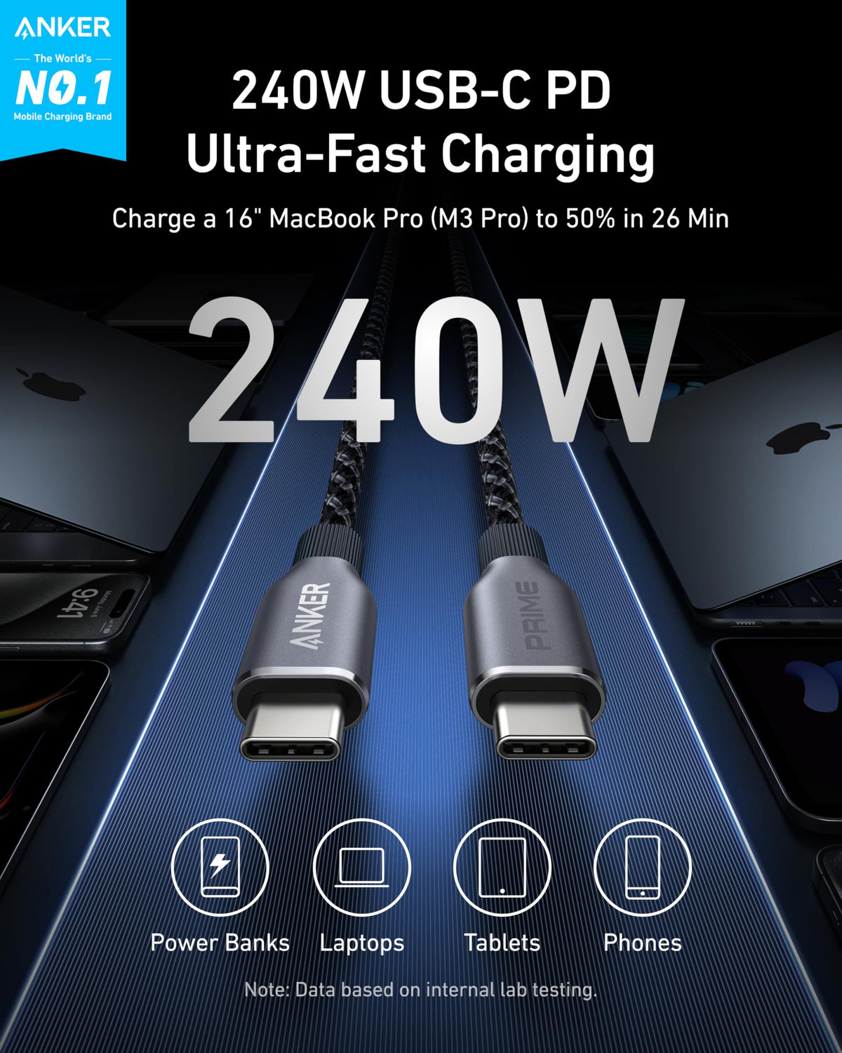 Anker Prime USB-C to USB-C Cable (240W, Upcycled-Braided) — photo 2 of 10