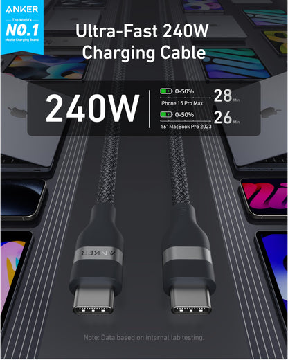 Anker USB-C to USB-C Cable (3 ft / 6 ft, 240W, Upcycled-Braided) — photo 9 of 10