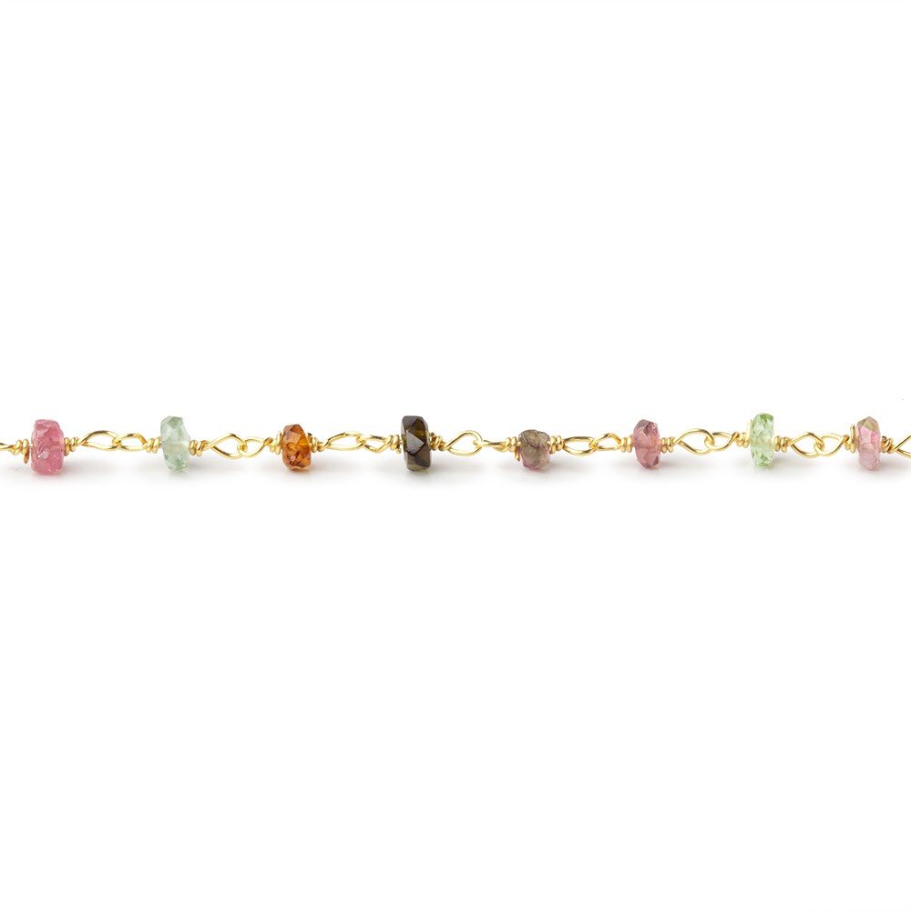 3mm Multi Color Tourmaline Faceted Rondelles on Vermeil Hand-Wrapped Chain
