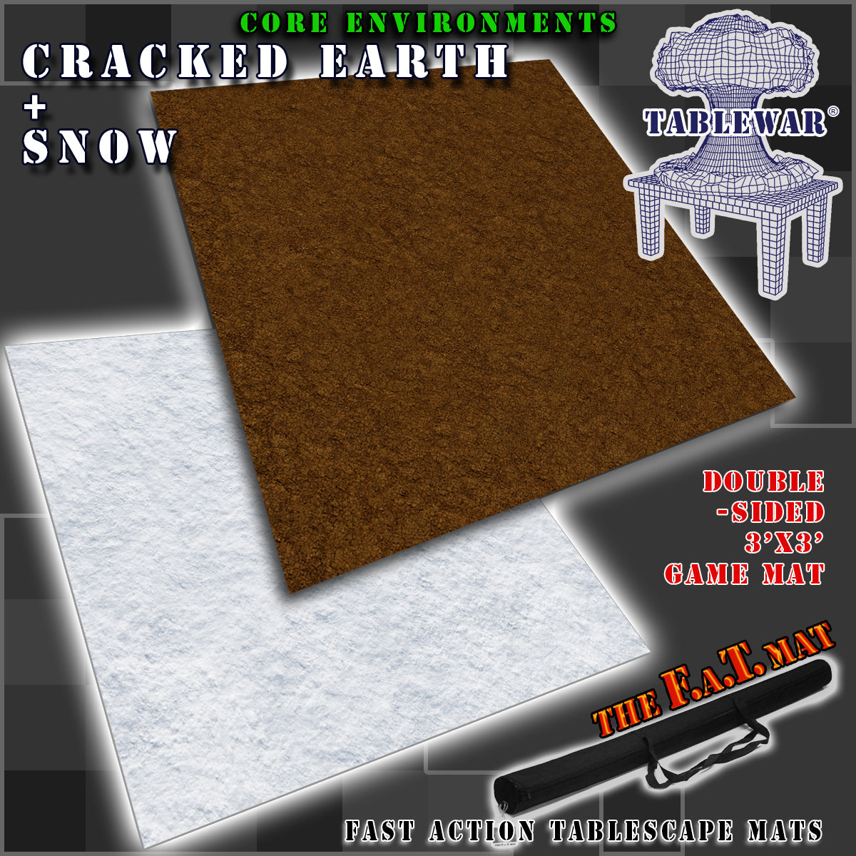 3x3' Double-Sided 'Cracked Earth + Snow' F.A.T. Mat Battle Gaming Mat — photo 1 of 5