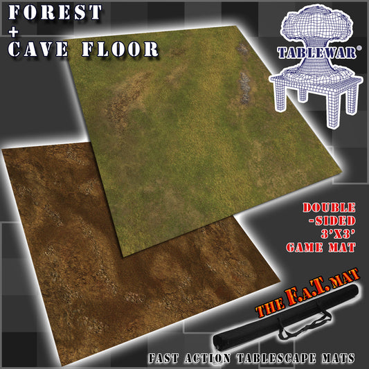 3x3' Double-Sided 'Forest + Cave Floor' F.A.T. Mat Battle Gaming Mat