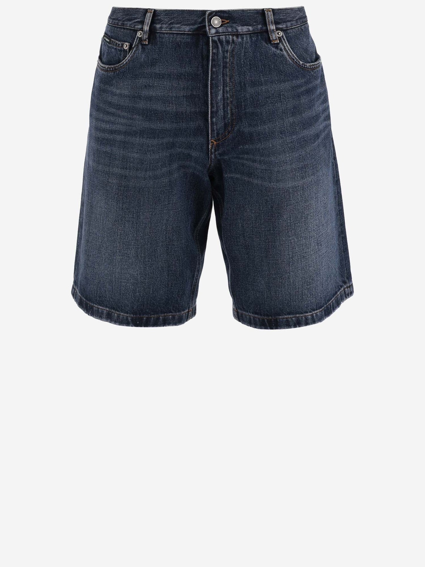 Dolce & Gabbana Cotton Denim Short Pants With Logo Plaque
