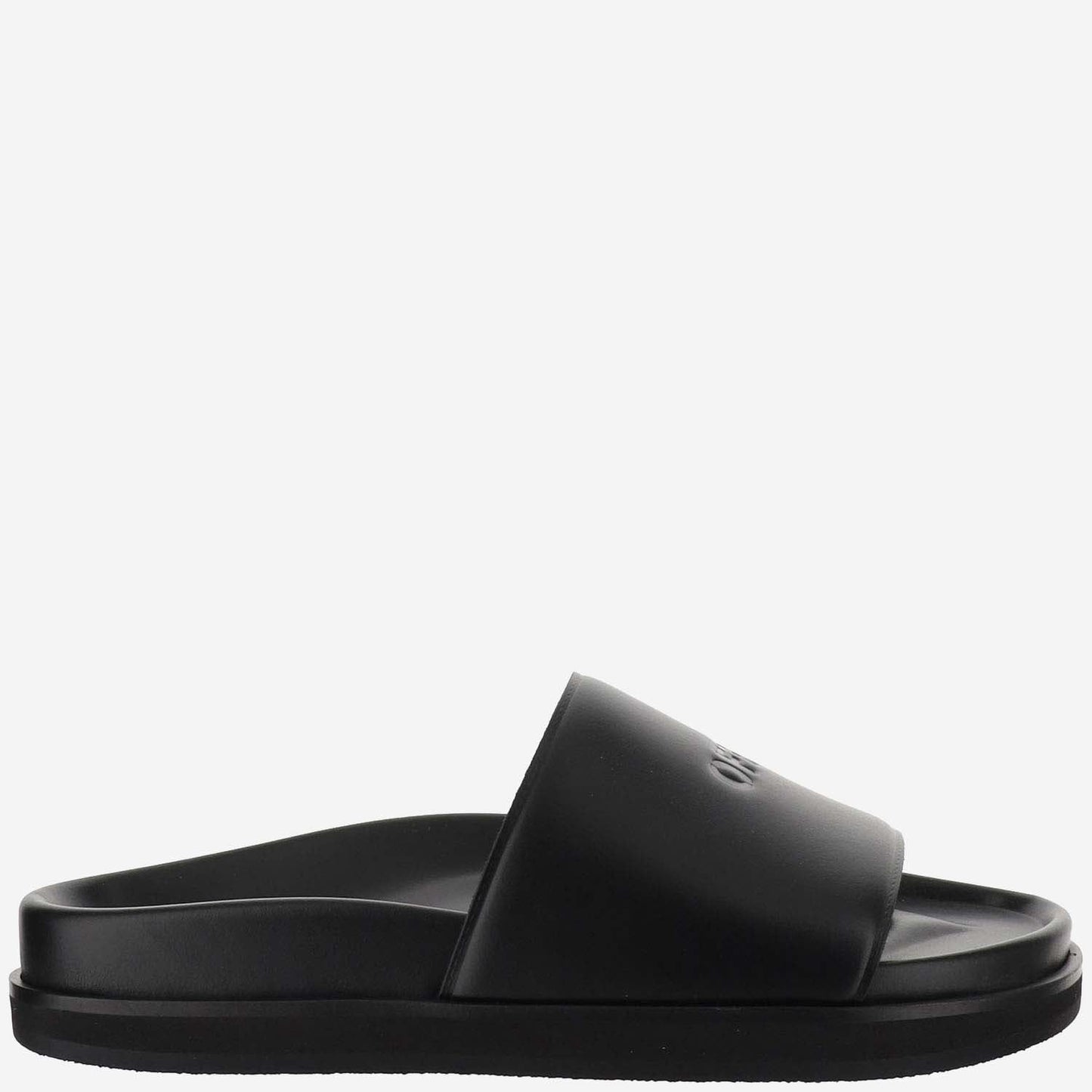 Off White Leather Slippers With Logo