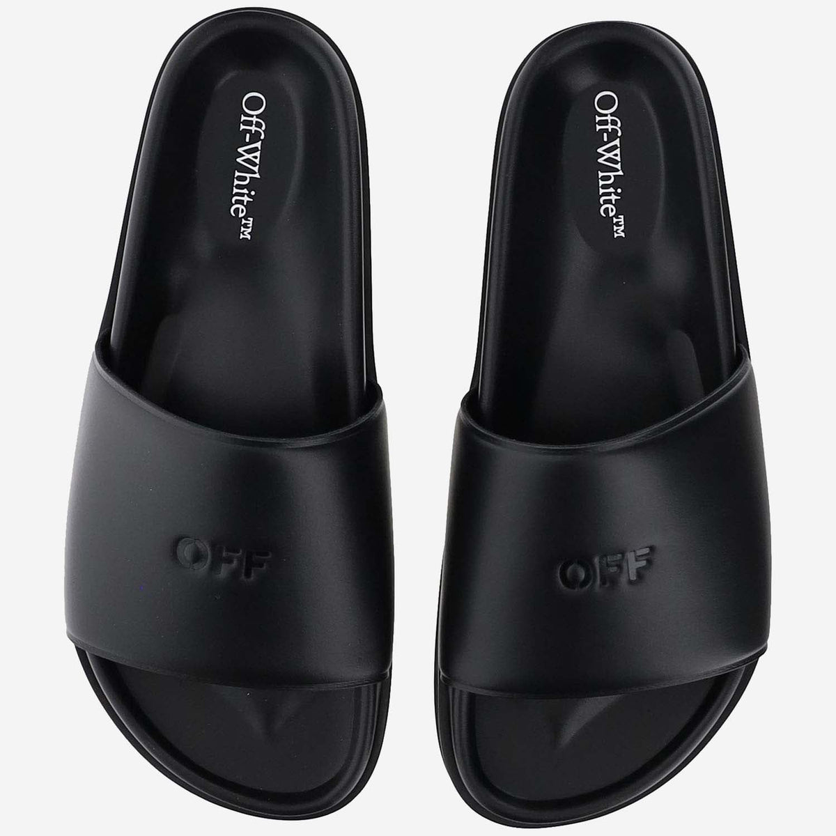Off White Leather Slippers With Logo