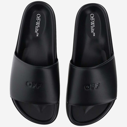 Off White Leather Slippers With Logo