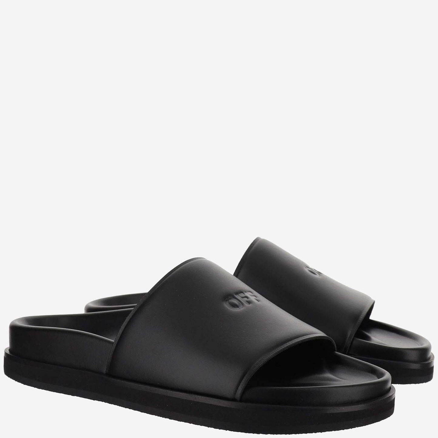Off White Leather Slippers With Logo