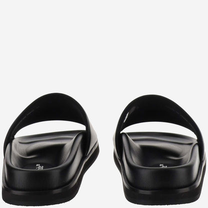 Off White Leather Slippers With Logo