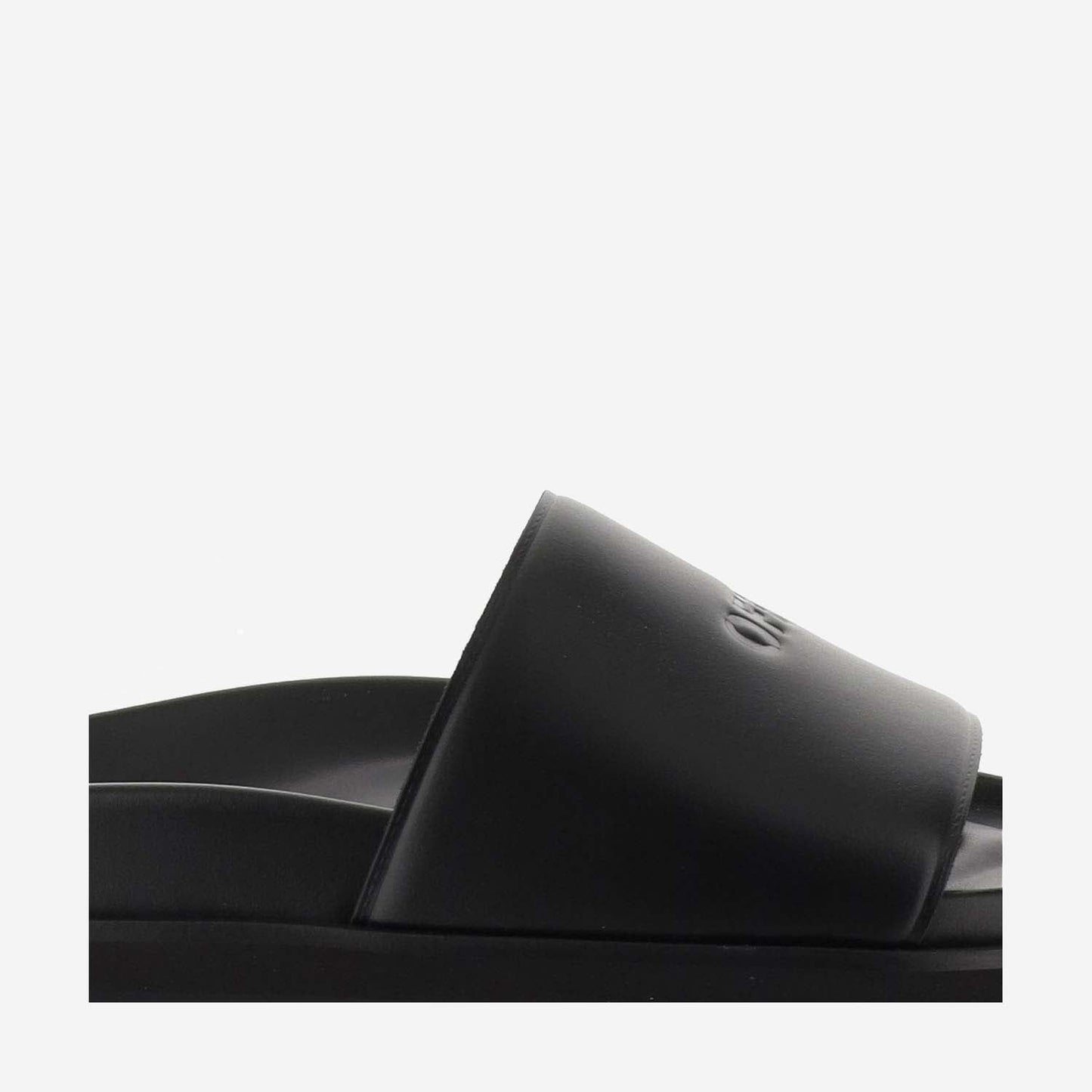 Off White Leather Slippers With Logo