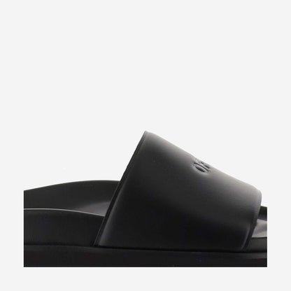 Off White Leather Slippers With Logo