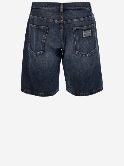 Dolce & Gabbana Cotton Denim Short Pants With Logo Plaque