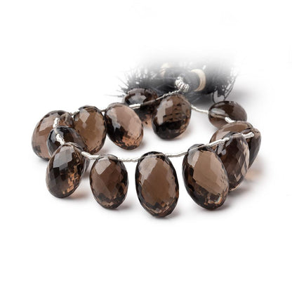 Smoky Quartz Faceted Oval Beads 7.5 inch 14 pieces