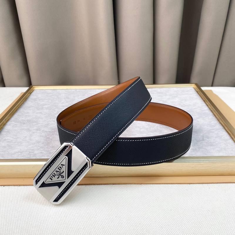 Prada Leather Belt Brushed Silver Buckle 'Black'