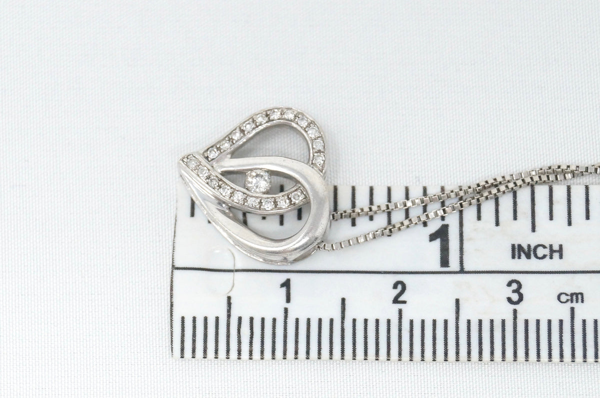 Lovely Vintage Cz Accented Open Heart Sterling Silver Necklace 22" -