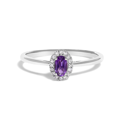 10K White Gold 5X3MM Oval Purple Amethyst and Diamond Accent Halo Ring (I-J Color, I1-I2 Clarity) - Ring Size 6.5 — photo 1 of 10