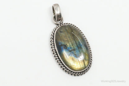 Vintage Large Labradorite Sterling Silver Necklace Pendant