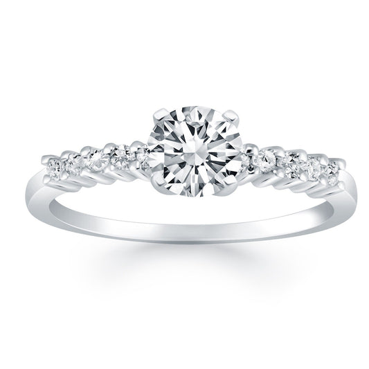 14k White Gold Shared Prong Accent Diamond Engagement Ring — photo 1 of 6