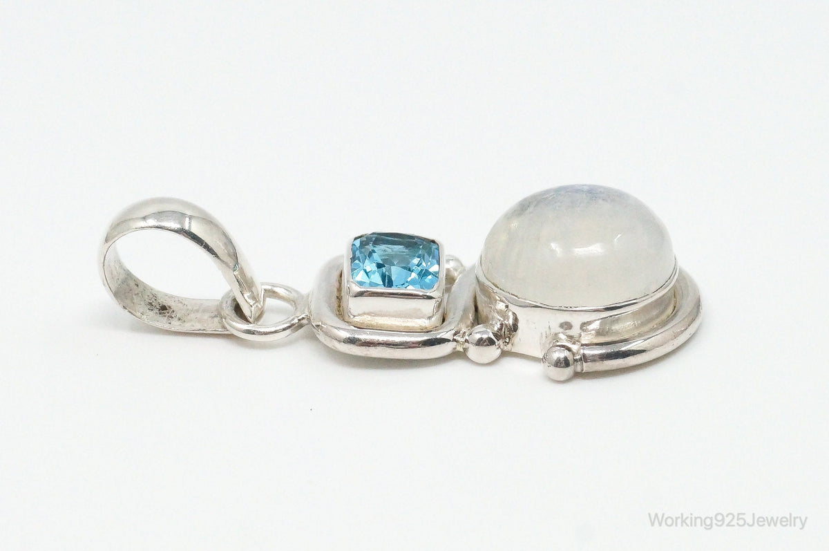 Large Designer SAJEN Blue Topaz Moonstone Sterling Necklace Pendant