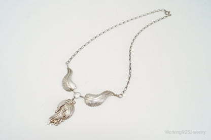 Vintage Native America F Handmade Feathers Design Sterling Silver Necklace