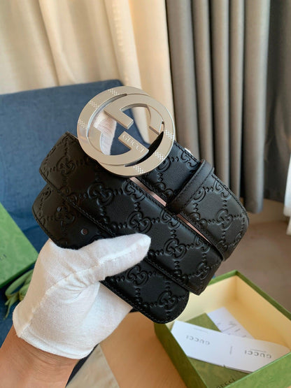 GUCCI Embellished coated-canvas and leather belt 'Black'