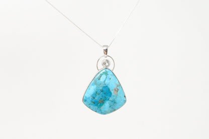 Vintage Southwest Style Mosaic Turquoise Cz Sterling Silver Necklace Pendant