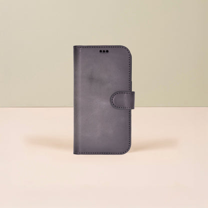 Leathere iPhone 17 Wallet Case – Gray - New York