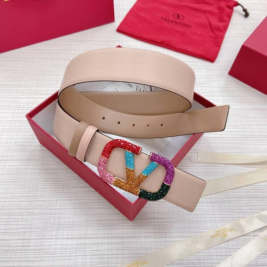 VALENTINO GARAVANI V logo Rainbow Reversible Leather Belt 'Beige/Light Brown'