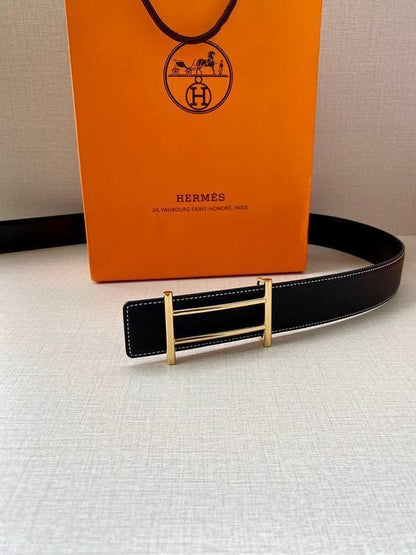 Hermes Men Gold Buckle Belt 'Black'