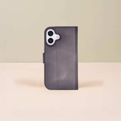 Leathere iPhone 17 Wallet Case – Gray - New York