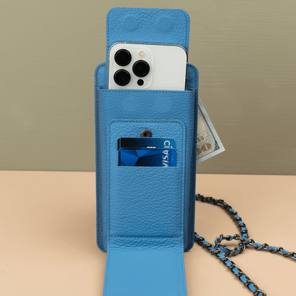 Leather Blue Crossbody Bag Phone Wallet - Columbus