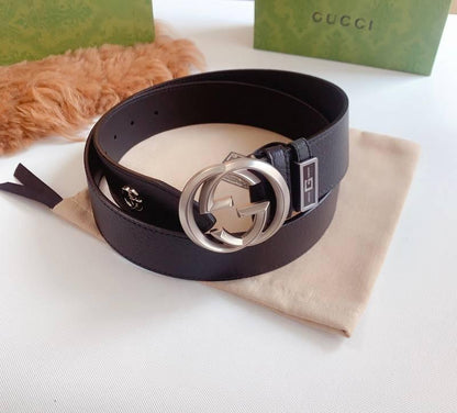 GUCCI Embellished coated-canvas and leather belt 'Black'