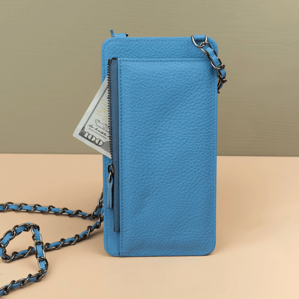 Leather Blue Crossbody Bag Phone Wallet - Columbus