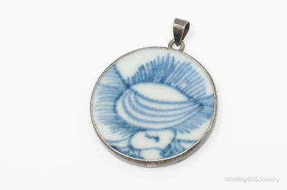 Vintage Blue & White Ming Porcelain Sterling Silver Pendant – Estate Jewelry